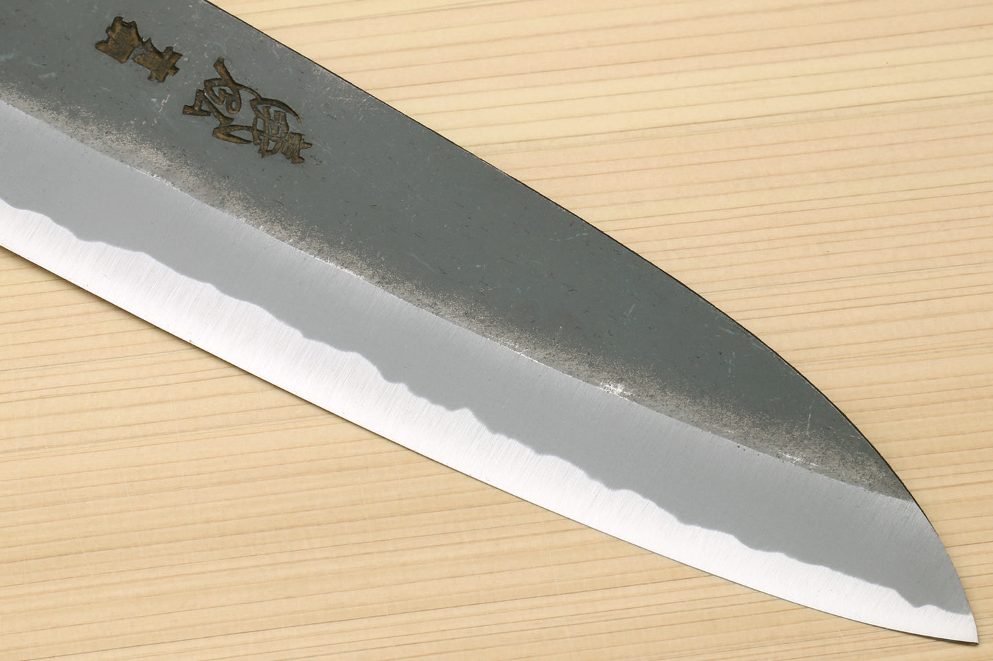 Yoshihiro Black Finish Blue Steel #2 Kurouchi Santoku Multipurpose Japanese Chef Knife (D-Shape Shitan Handle)