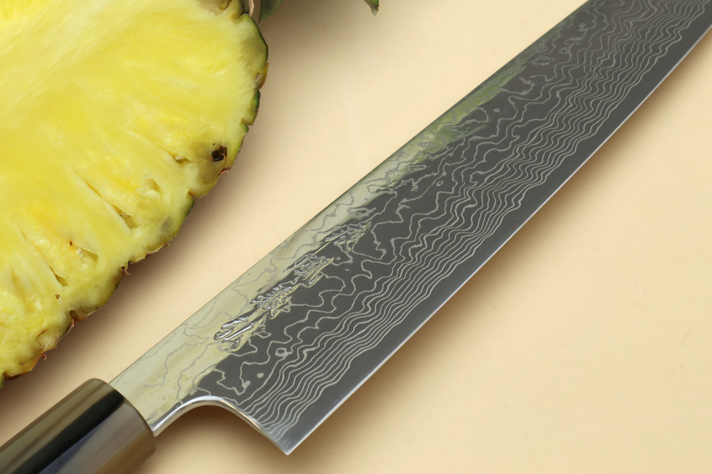 Yoshihiro Damascus SG2 (R2) Semi-Stainless Kiritsuke Chef Knife, Triple Ring Stabilized Maple Burl Handle