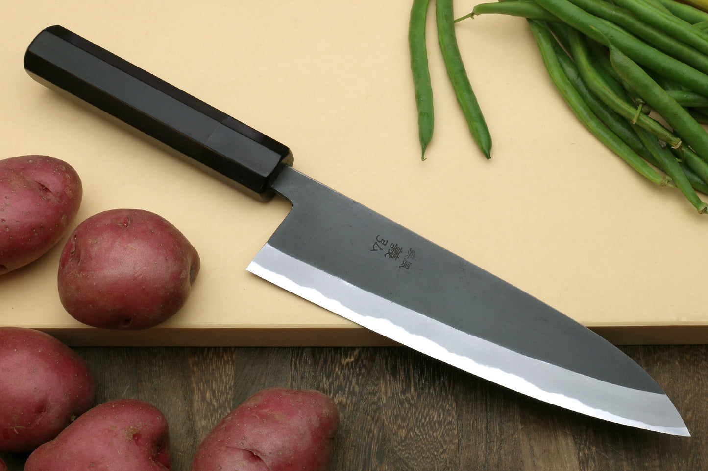 Yoshihiro High Carbon Blue Steel #2 Kurouchi Gyuto Japanese Multipurpose Knife with Ebony Wood Handle