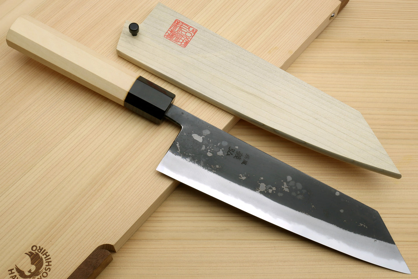 Yoshihiro High Carbon Blue Steel #2 Kurouchi Japanese Kiritsuke Chef Knife with Kaede Handle