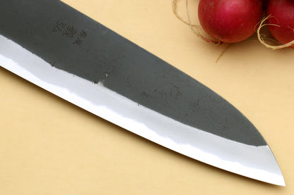 Yoshihiro High Carbon Blue Steel #2 Kurouchi Santoku Japanese Multipurpose Knife with Ebony Wood Handle