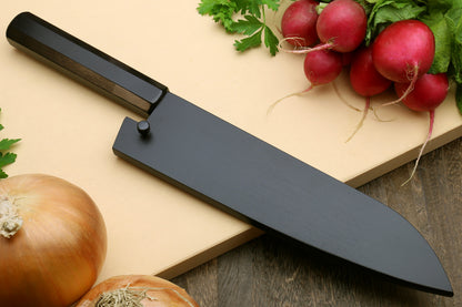 Yoshihiro High Carbon Blue Steel #2 Kurouchi Santoku Japanese Multipurpose Knife with Ebony Wood Handle