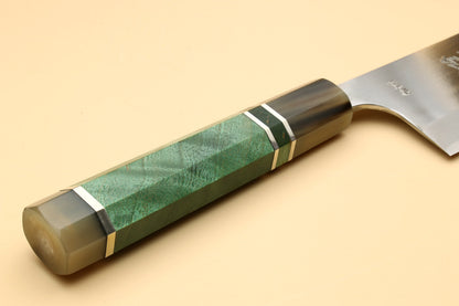 Yoshihiro High Speed Steel HAP40 Santoku Multipurpose Chefs Knife with Stabilized Maple Burl Handle and Nuri Saya Cover