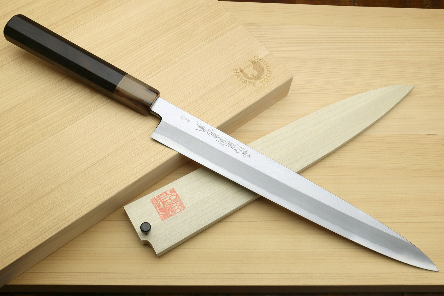 Yoshihiro Hongasumi Blue Steel Yanagi Sushi Sashimi Japanese Knife Ebony Handle