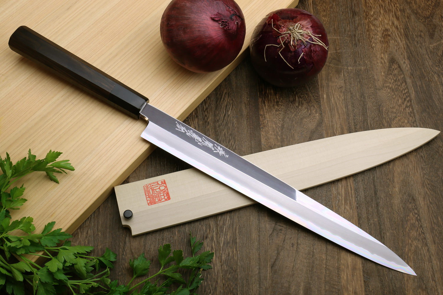 Yoshihiro Hongasumi Ginsanko Mirror Polished High Carbon Stain Resistant Steel Yanagi Sashimi Knife Ebony Handle