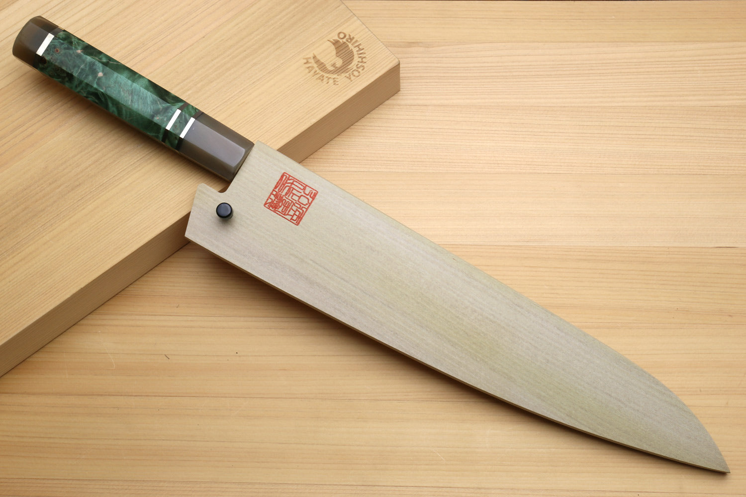 Yoshihiro Inox Honyaki Stain Resistant Steel Wa Gyuto Chef Knife with Stabilized Maple Burl Handle and Magnolia Saya Cover