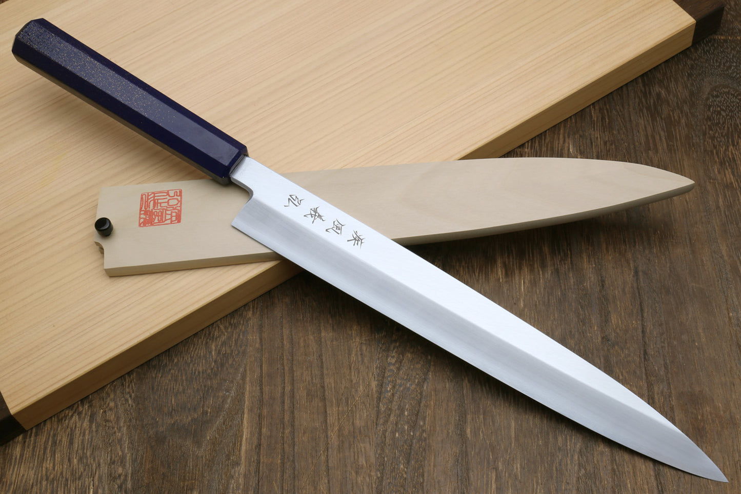 Yoshihiro Inox Stainless Steel Yanagi Sushi Sashimi Japanese Knife with Saya Cover - Handle Type A