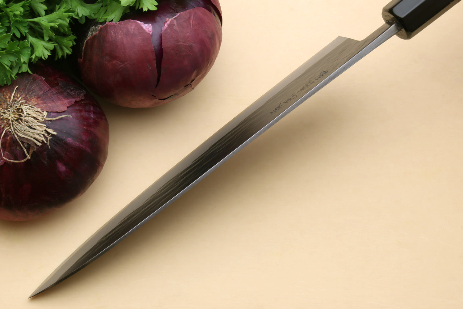 Yoshihiro Kurouchi Black-Forged Blue Steel Stainless Clad Gyuto Chefs Knife (Ebony Handle)