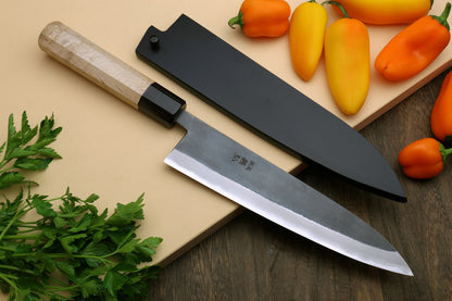 Yoshihiro Kurouchi Black-Forged Blue Steel Stainless Clad Gyuto Chefs Knife Kaede wood Handle