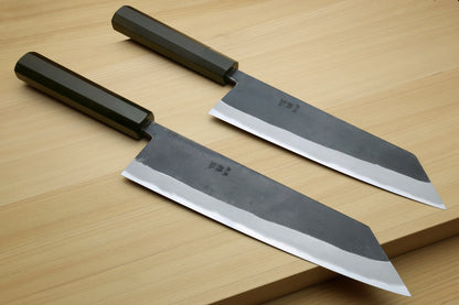 Yoshihiro Kurouchi Black-Forged Blue Steel Stainless Clad Kiritsuke Chef Knife Ebony wood Handle