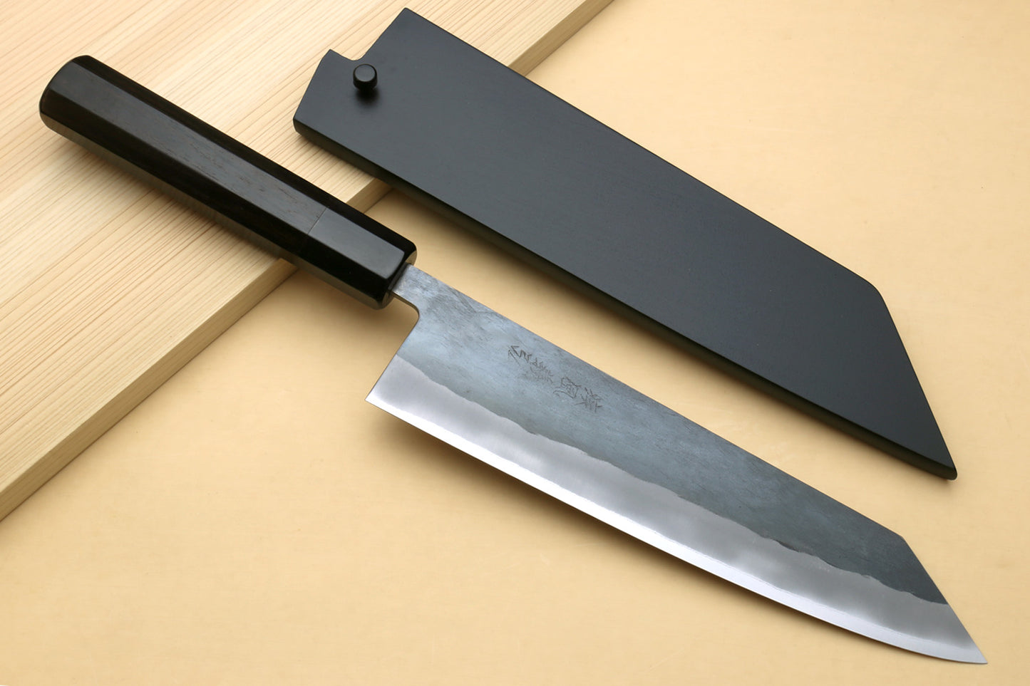 Yoshihiro Kurouchi Black-Forged Blue Steel Stainless Clad Kiritsuke Multipurpose Chef Knife (Ebony Handle)