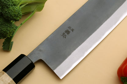 Yoshihiro Kurouchi Black-Forged Blue Steel Stainless Clad Nakiri Japanese Vegetable Knife Kaede Wood Handle