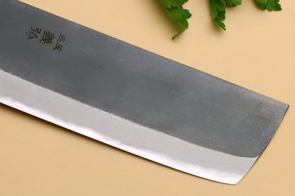 Yoshihiro Kurouchi Black-Forged Blue Steel Stainless Clad Nakiri Japanese Vegetable Knife Kaede Wood Handle