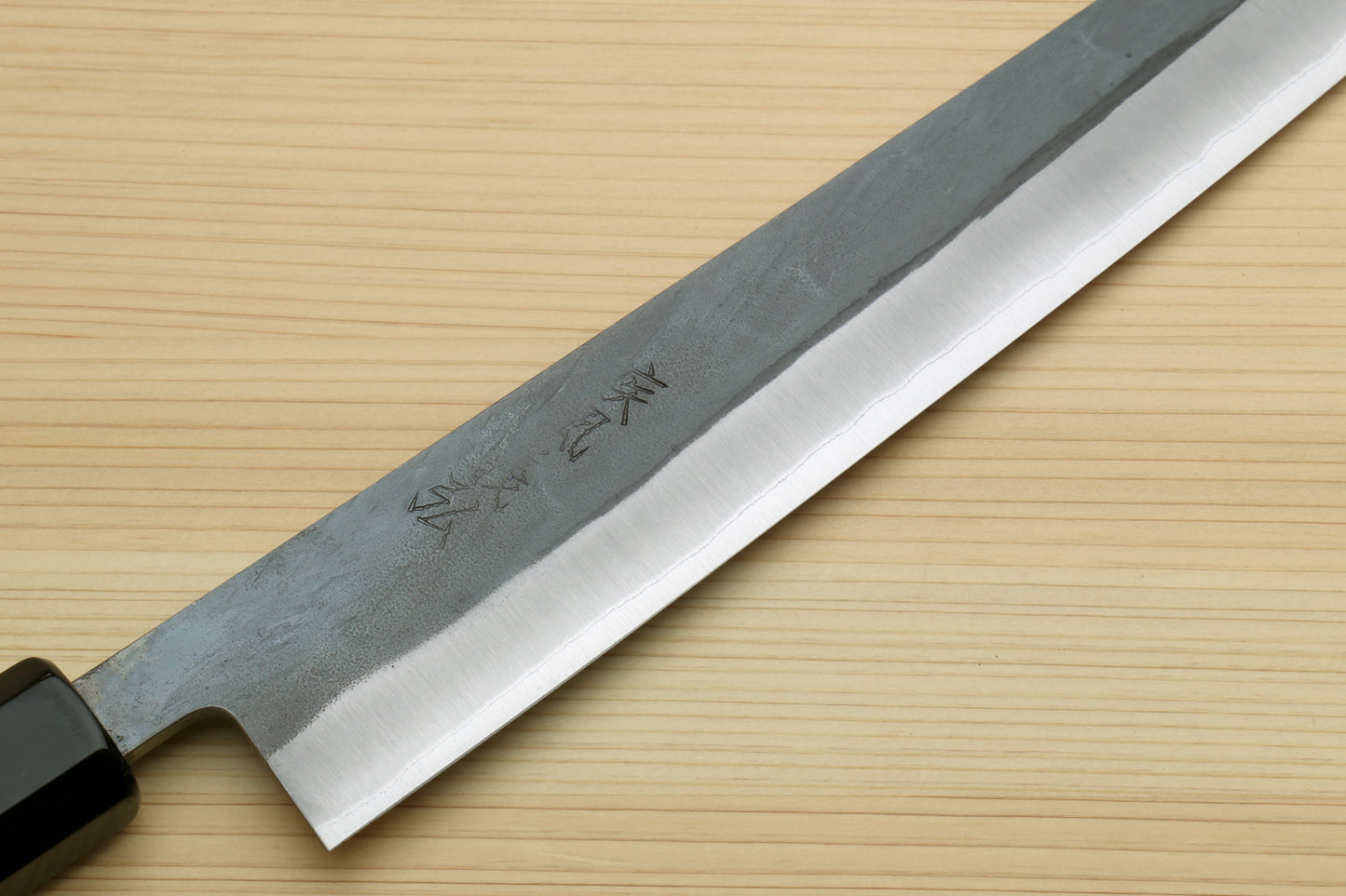 Yoshihiro Kurouchi Black-Forged Blue Steel Stainless Clad Sujihiki Kiritsuke Slicer Knife (Ebony Handle)