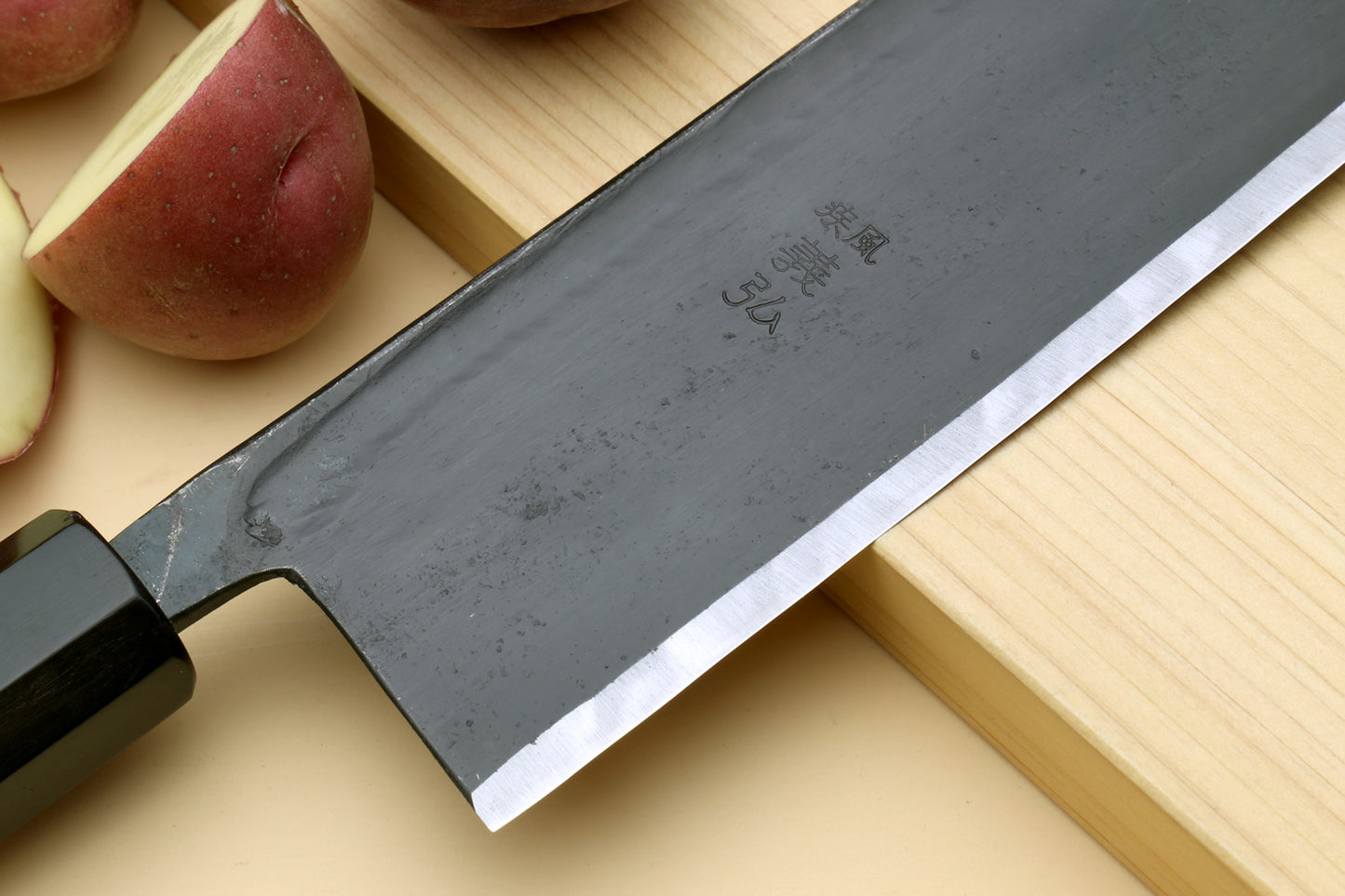 Yoshihiro Kurouchi High Carbon White Steel #2 Nakiri Japanese Vegetable Knife with Camphor Handle