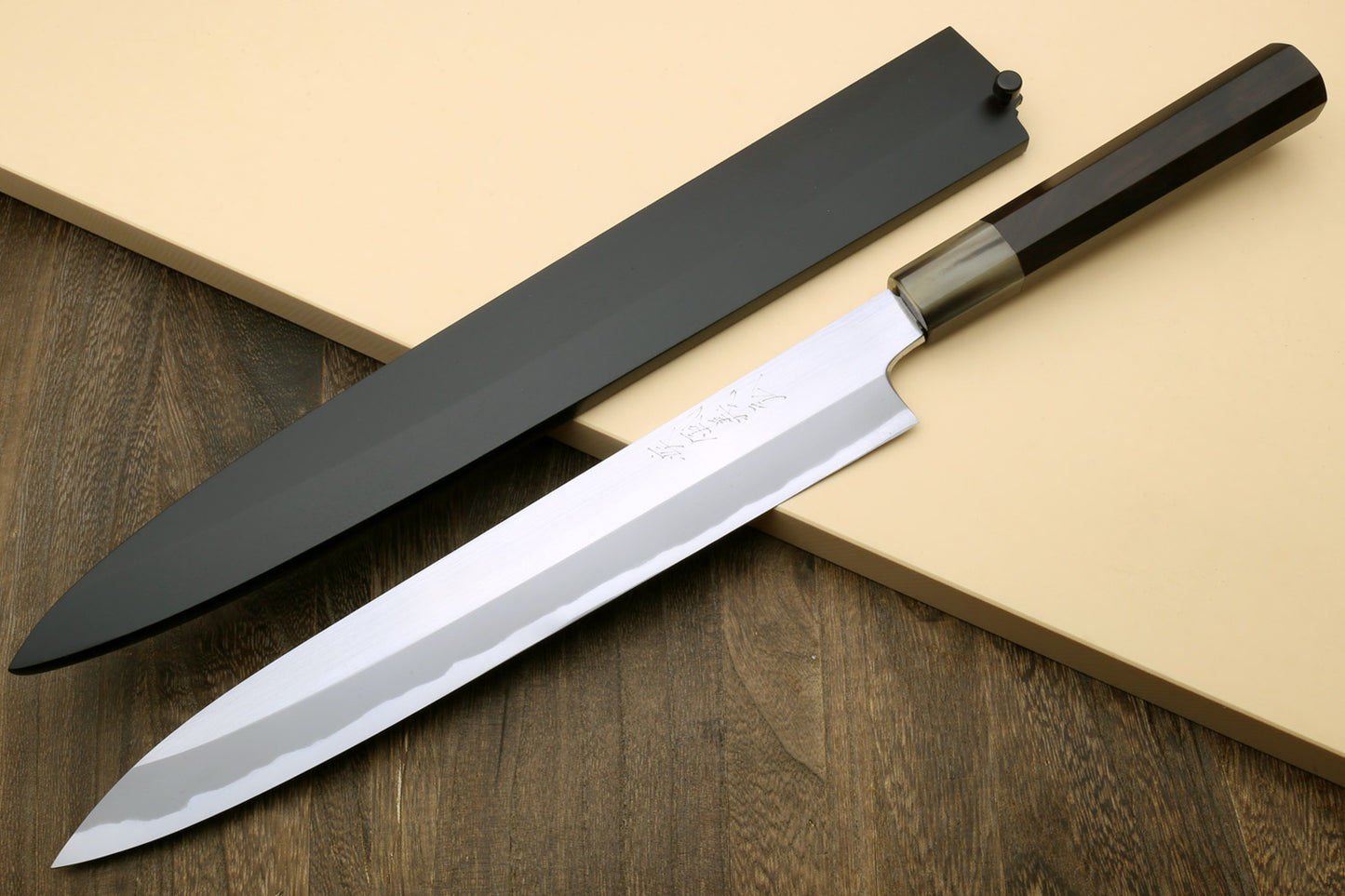 Yoshihiro Left Handed Masashi Hongasumi White Steel Yanagi Sushi Sashimi Japanese Knife Ebony Handle