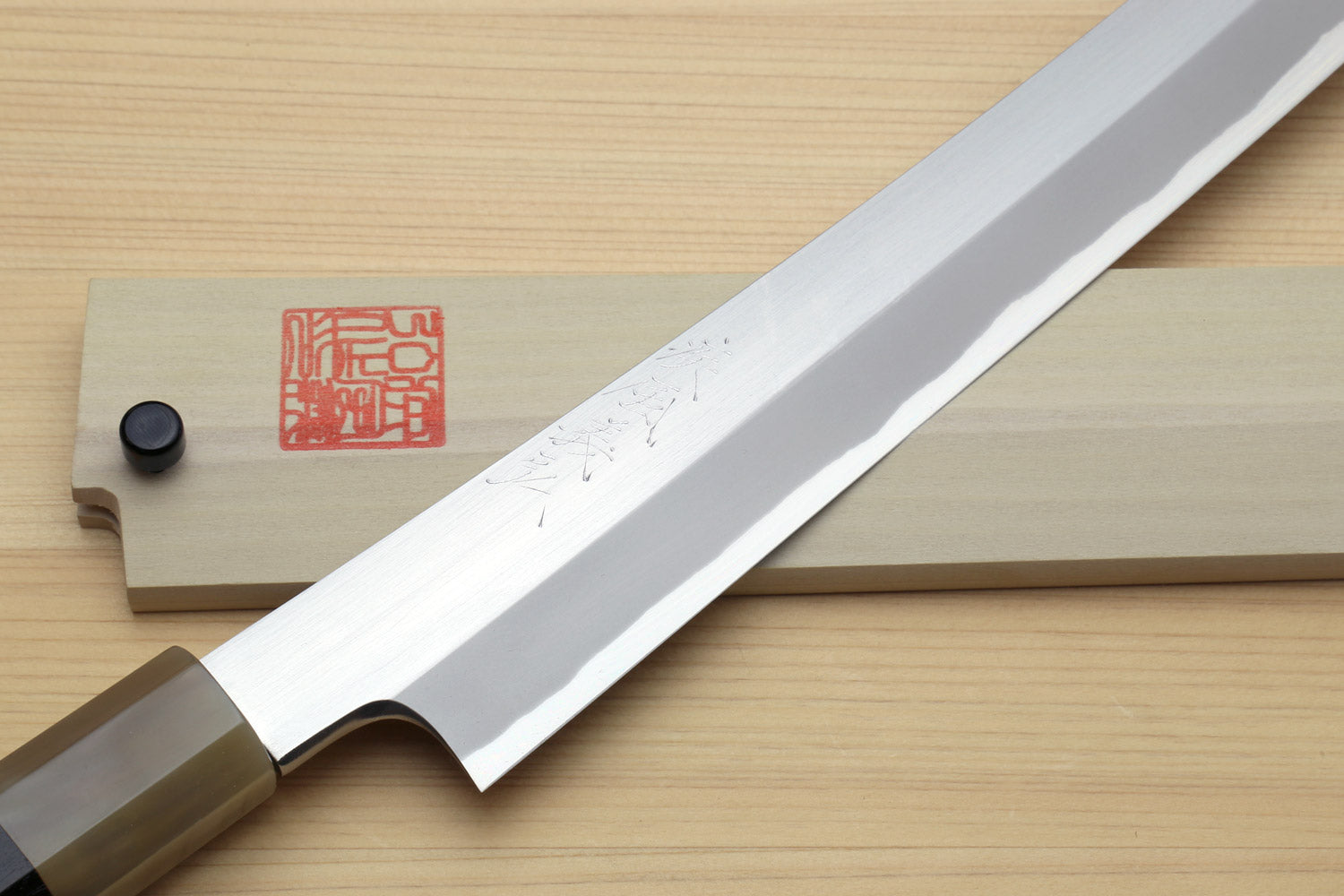 Yoshihiro Masashi Hongasumi White Steel Curved Sakimaru Takobiki Sushi Sashimi Japanese Knife Ebony Handle