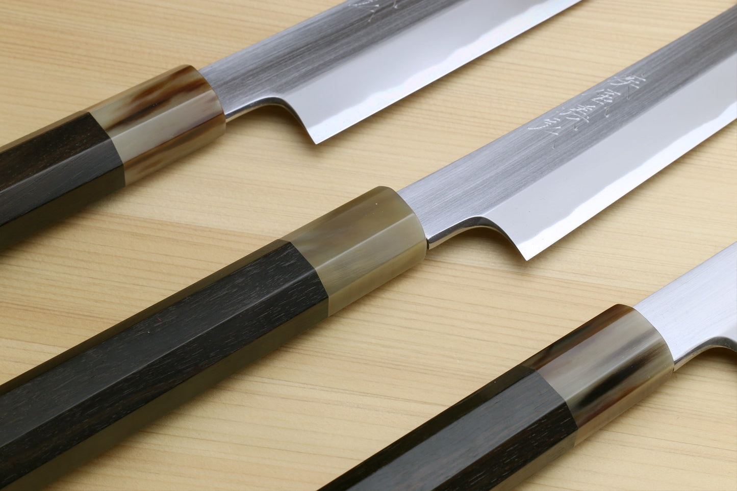 Yoshihiro Masashi Hongasumi White Steel Yanagi-Kiritsuke Sushi Sashimi Japanese Knife Ebony Handle