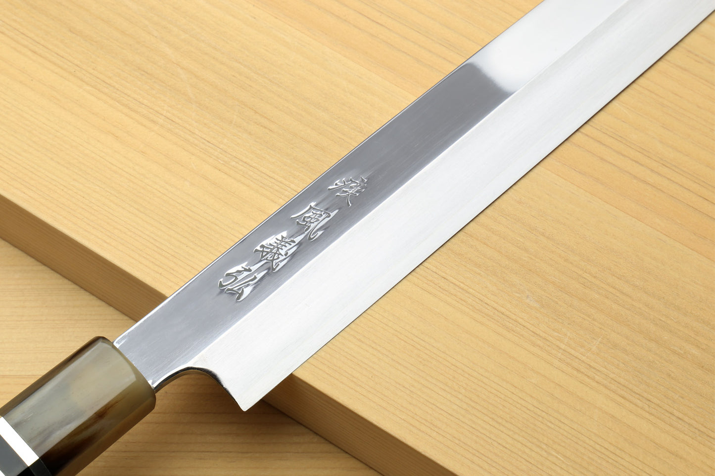 Yoshihiro SVG-10 Semi-Stainless Steel Mirror Finished Yanagi Sushi Sashimi Japanese Knife Triple Ring Handle with Water Buffalo Horn Bolster