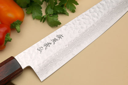 Yoshihiro VG-10 46 Layers Hammered Damascus Gyuto Japanese Chefs Knife (Octagonal Shitan Rosewood Handle)