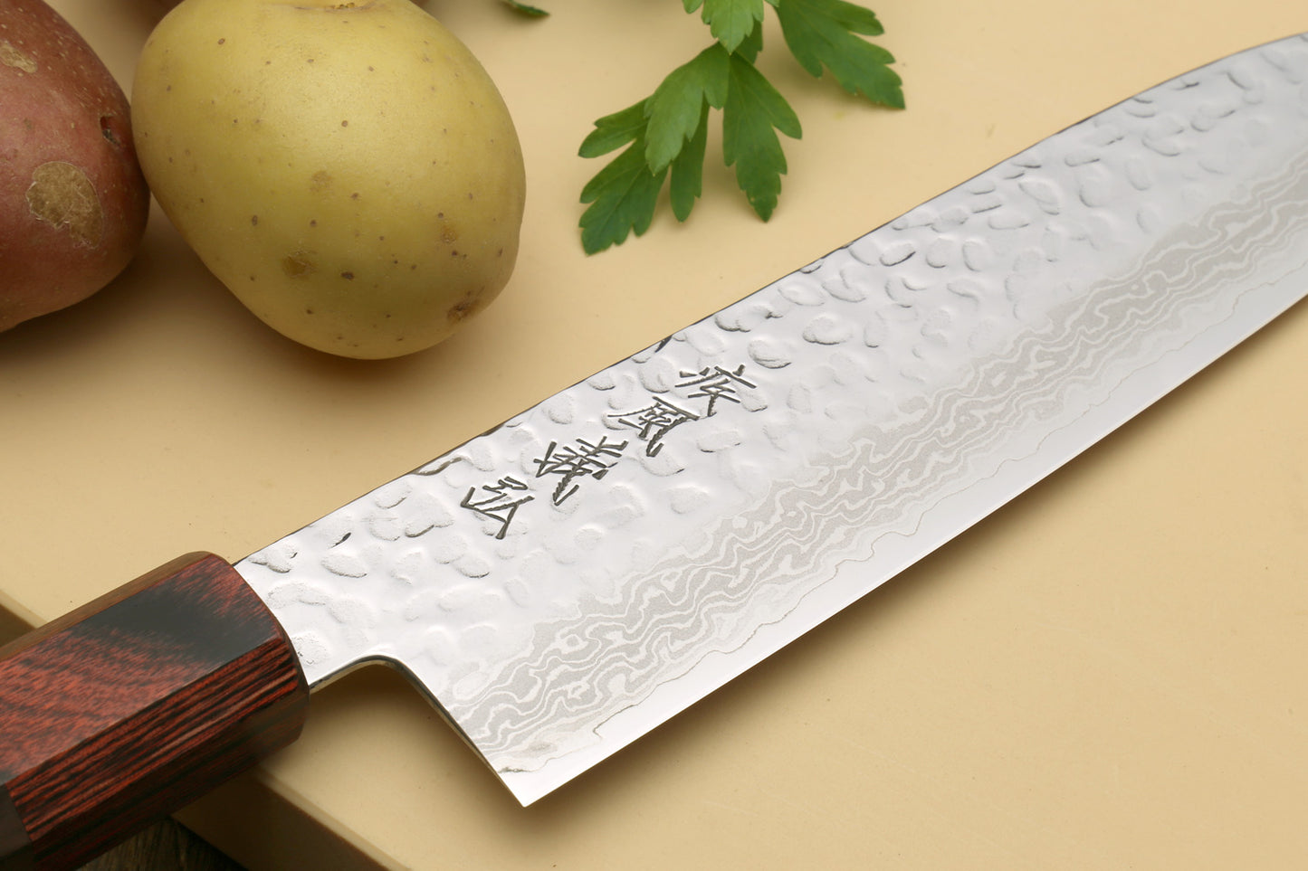 Yoshihiro VG-10 46 Layers Hammered Damascus Santoku Japanese Multipurpose Knife (Octagonal Shitan Rosewood)