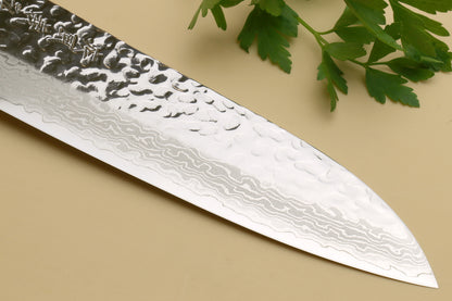 Yoshihiro VG-10 46 Layers Hammered Damascus Santoku Japanese Multipurpose Knife (Octagonal Shitan Rosewood)