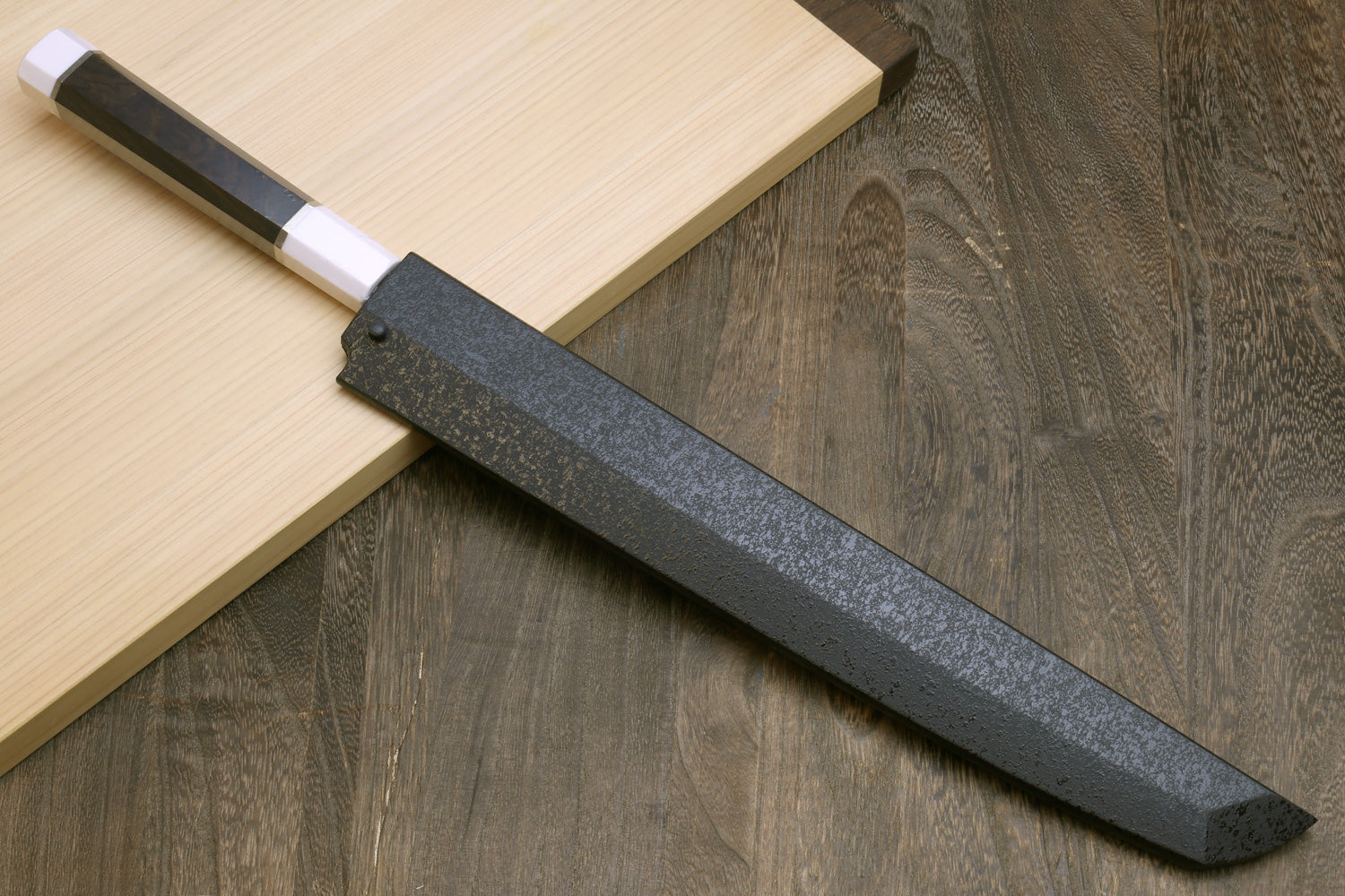 Yoshihiro VG-10 Honyaki Sakimaru Takobiki Japanese Sushi Sashimi Knife with Double Nickel Silver Ring Corian Ebony Handle