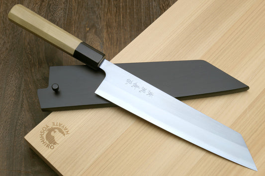 Yoshihiro White Steel #1 Stainless Clad Kiritsuke Chefs Knife with Magnolia Wood Handle