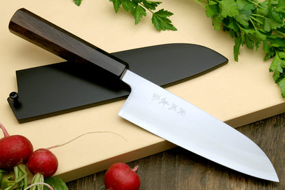 Yoshihiro White Steel #1 Stainless Clad Santoku Multipurpose Knife with Rosewood Handle