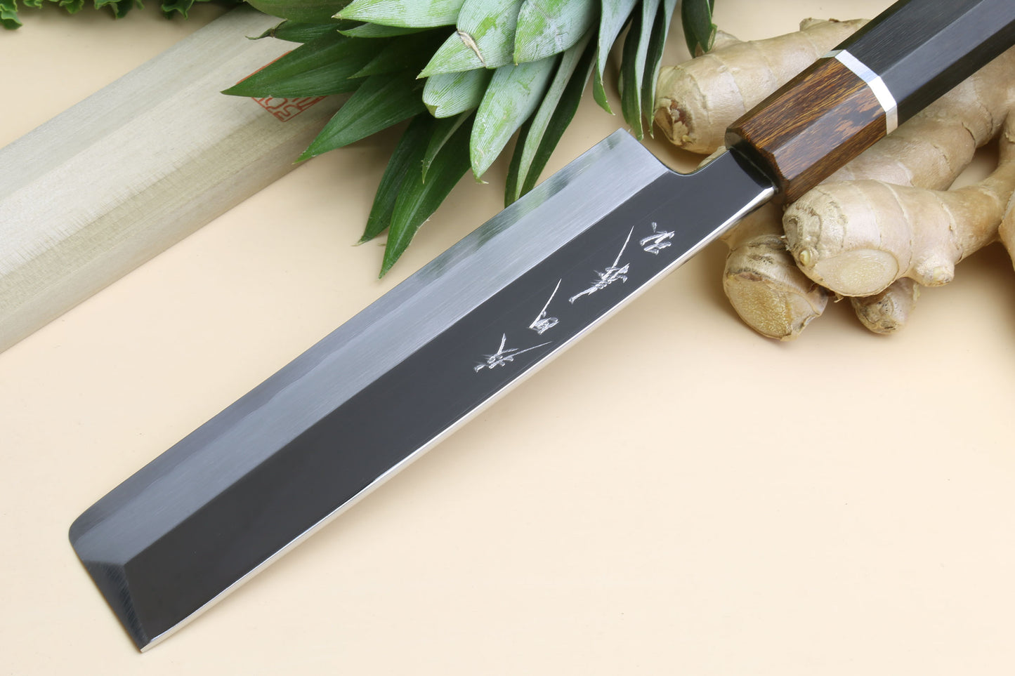 Yoshihiro  Ginsanko Mirror Polished Stain Resistant Edo Usuba Traditional Japanese Vegetable Chopping Chef Knife Ebony Handle with Silver Ring