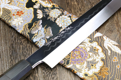 Yoshihiro Mizu Honyaki White Steel #1 Mirror-Finished Namiukashi Yanagi Ebony Handle