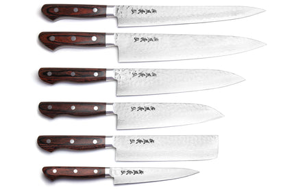 Yoshihiro VG-10 Damascus Knife 6PC Set (2 Gyuto, Petty, Sujihiki, Santoku, Nakiri)