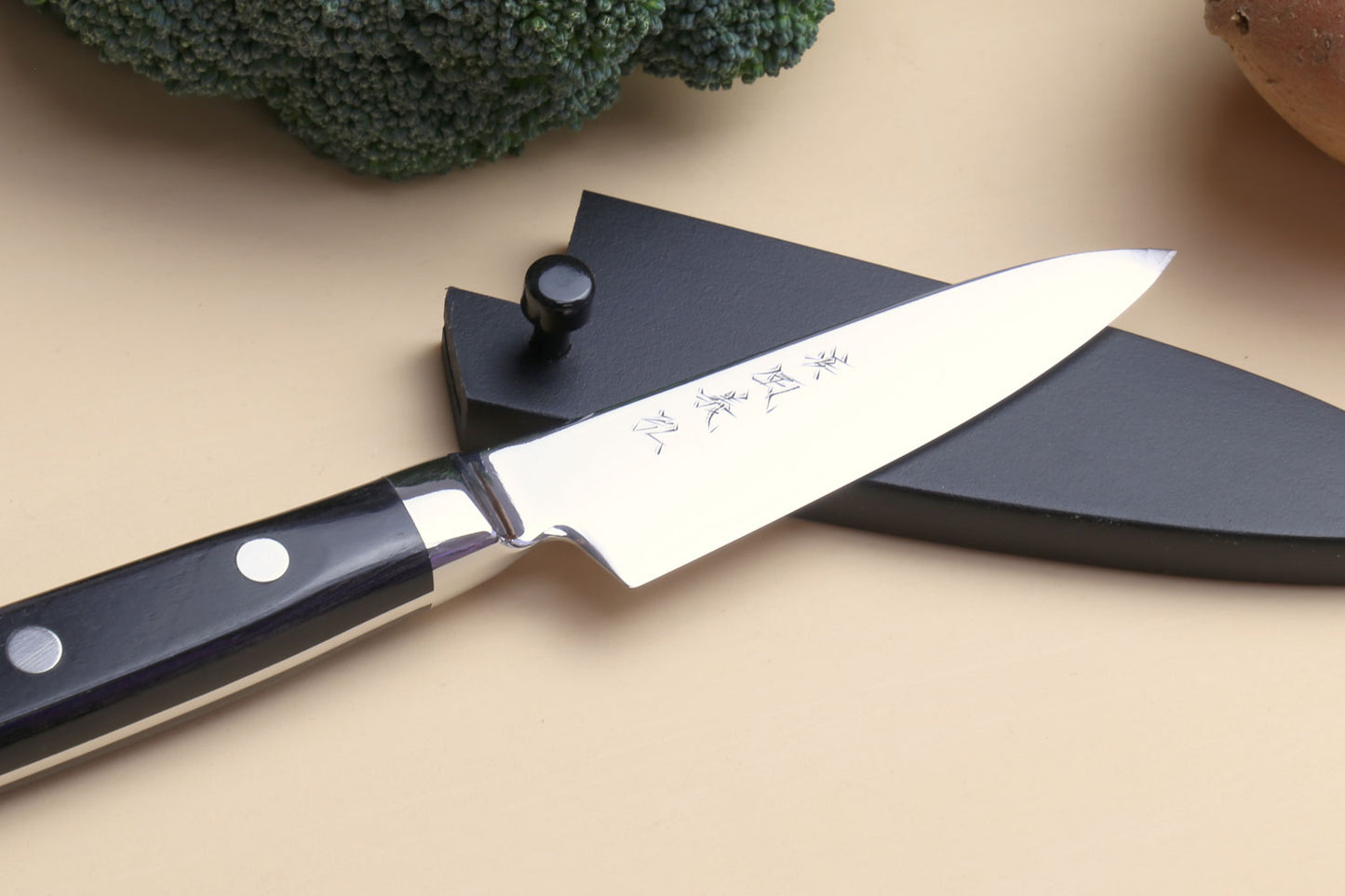 Yoshihiro High Speed Steel Paring 3.2'' (80mm) Utility Peeling Knife (Black Pakkawood Handle)