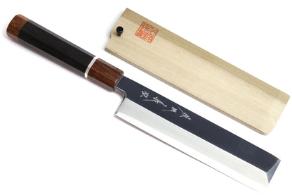 Yoshihiro  Ginsanko Mirror Polished Stain Resistant Edo Usuba Traditional Japanese Vegetable Chopping Chef Knife Ebony Handle with Silver Ring