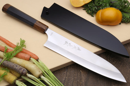 Yoshihiro High Speed Steel HAP40 Gyuto Chefs Knife Ebony Handle with Nuri Saya