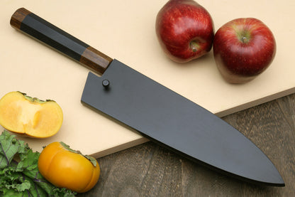 Yoshihiro High Speed Steel HAP40 Santoku Multipurpose Chefs Knife Natural Ebony Handle