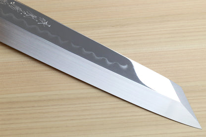 Yoshihiro Mizu Honyaki White Steel #2 Mirror-Polished Namiukashi Kiritsuke Knife Ebony wood Handle & Ebony Saya