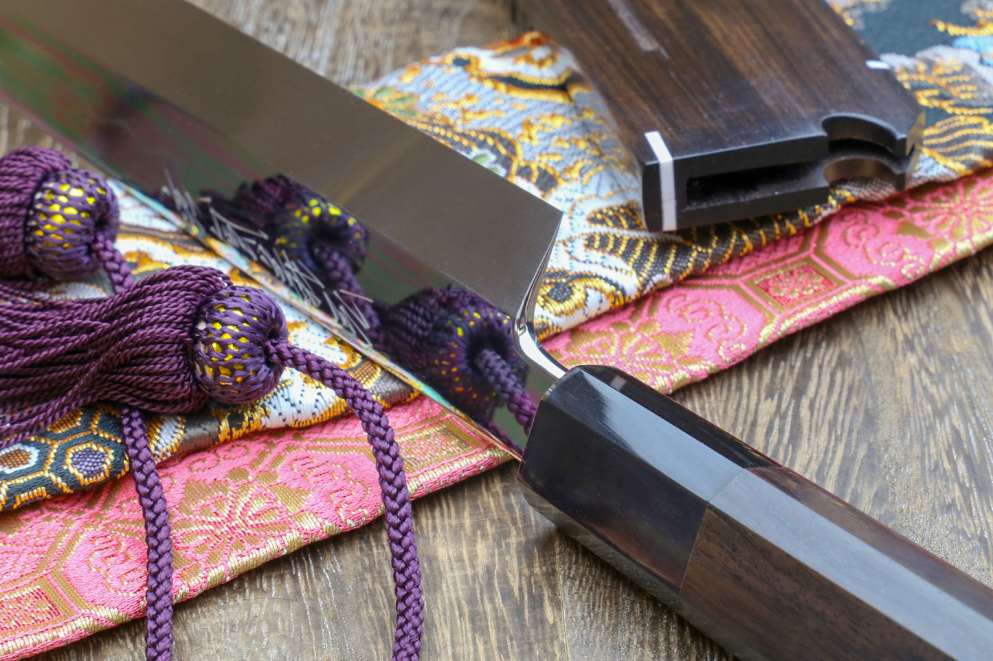 Yoshihiro Mizu Honyaki Mirror-Finished Namiukashi White Steel #2 Yanagi Kiritsuke Sushi Sashimi Japanese Knife Ebony Handle and Saya