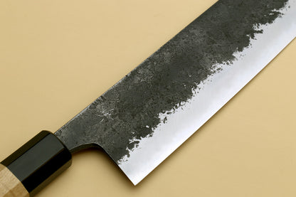 Yoshihiro Nashiji High Carbon White Steel #2 Nakiri Japanese Vegetable Knife with Camphor Handle