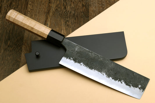 Yoshihiro Nashiji High Carbon White Steel #2 Nakiri Japanese Vegetable Knife with Camphor Handle