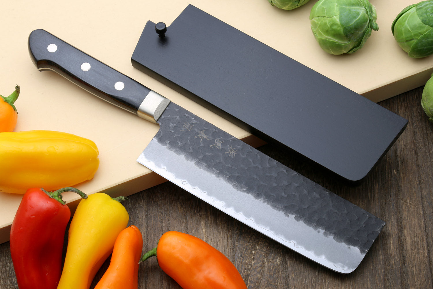 Syosaku Japanese Vegetable Knife Aoko(Blue Steel)-No.2 Black Pakkawood Handle, Nakiri 6.5-Inch (160mm)