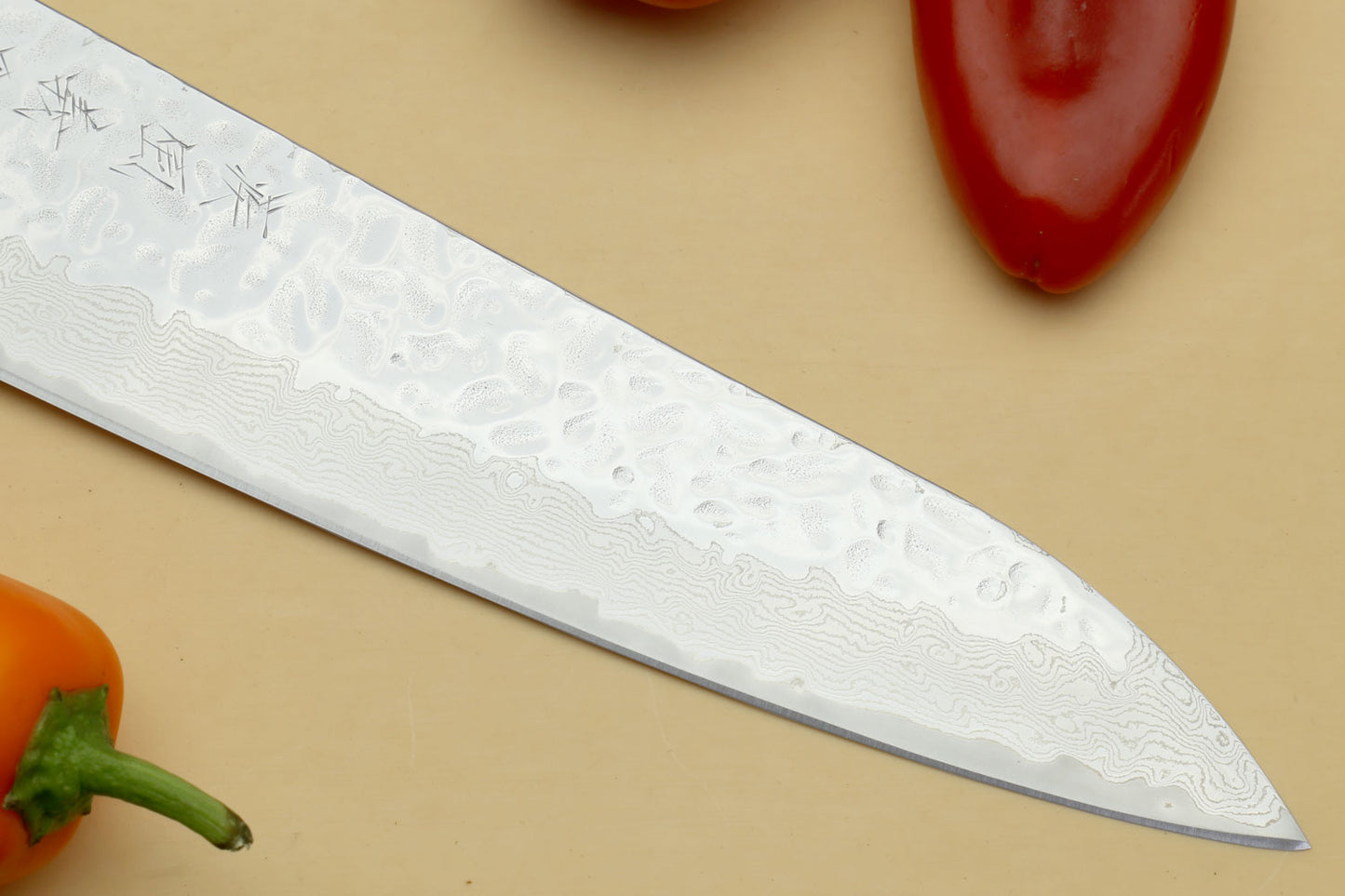 Yoshihiro Inox Stain-resistant Aus-10 Hammered Damascus Stainless Steel Ice Hardened Gyuto Chef Knife Shitan Handle