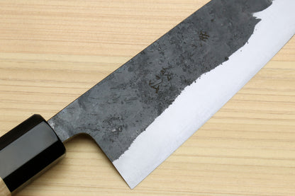 Yoshihiro Nashiji Kurouchi White Steel #2 Stainless Clad Santoku Multipurpose Chef Knife with Kaede Wood Handle