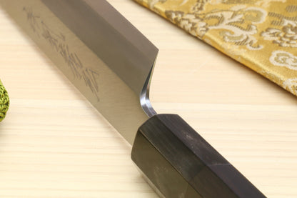 Yoshihiro Powdered High Speed Stainless Steel Yanagi Sashimi Knife Ebony Handle with Nuri Saya