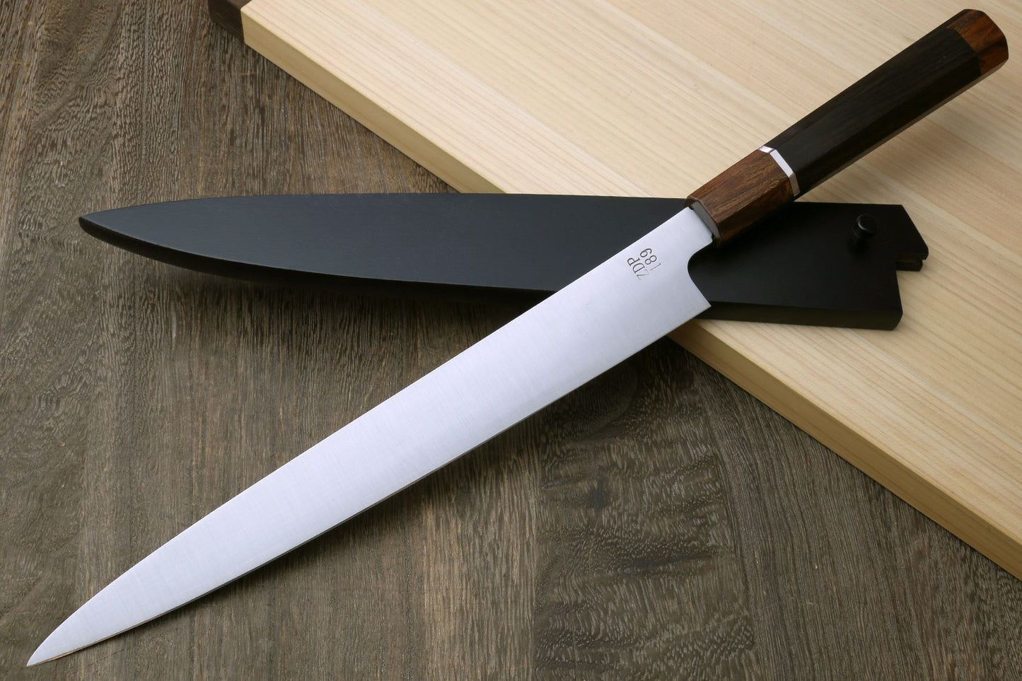 Yoshihiro Hayate ZDP-189 Super High Carbon Stainless Steel Sujihiki Slicer Knife Octagonal Ebony Wood Handle with Sterling Silver Ring