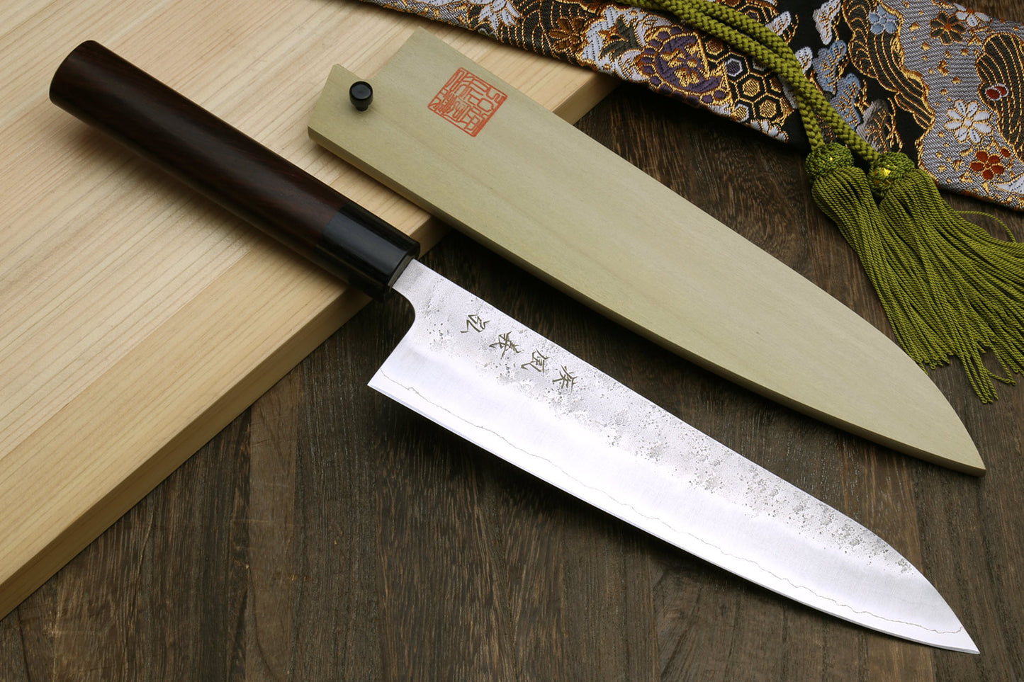 Yoshihiro Nashiji Ginsan Stain Resistant Steel Gyuto Chefs Knife with Shitan Handle 240mm