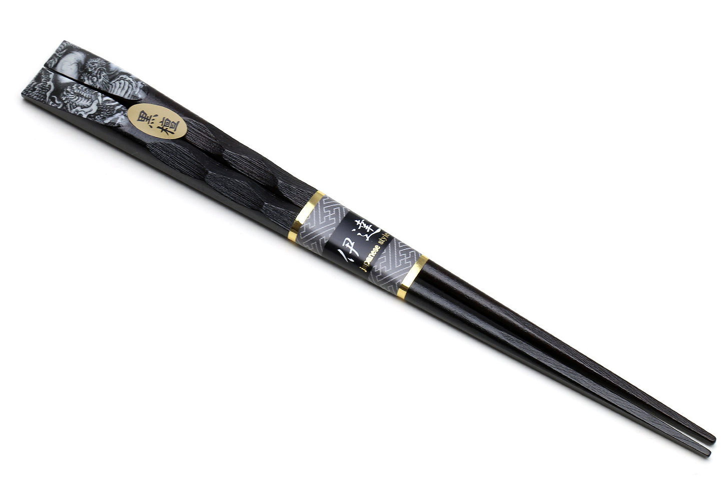 Japanese Premium Ebony Wood Chopsticks Fukiurushi Lacquered Black & White Dragon with Paulownia Wooden Box