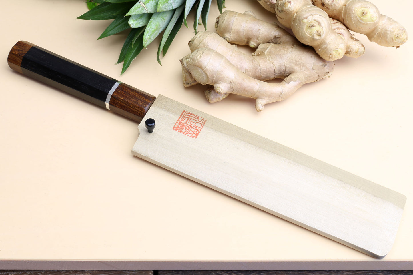 Yoshihiro  Ginsanko Mirror Polished Stain Resistant Edo Usuba Traditional Japanese Vegetable Chopping Chef Knife Ebony Handle with Silver Ring