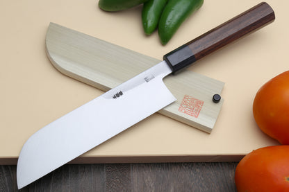 Yoshihiro Hongasumi Blue Steel Kama Usuba Traditional Japanese Vegetable Chopping Chef Knife, Rosewood Handle