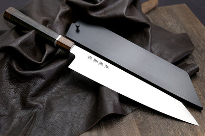 Yoshihiro Hayate ZDP-189 Super High Carbon Stainless Steel Kiritsuke Knife Octagonal Ebony Wood Handle with Sterling Silver Ring